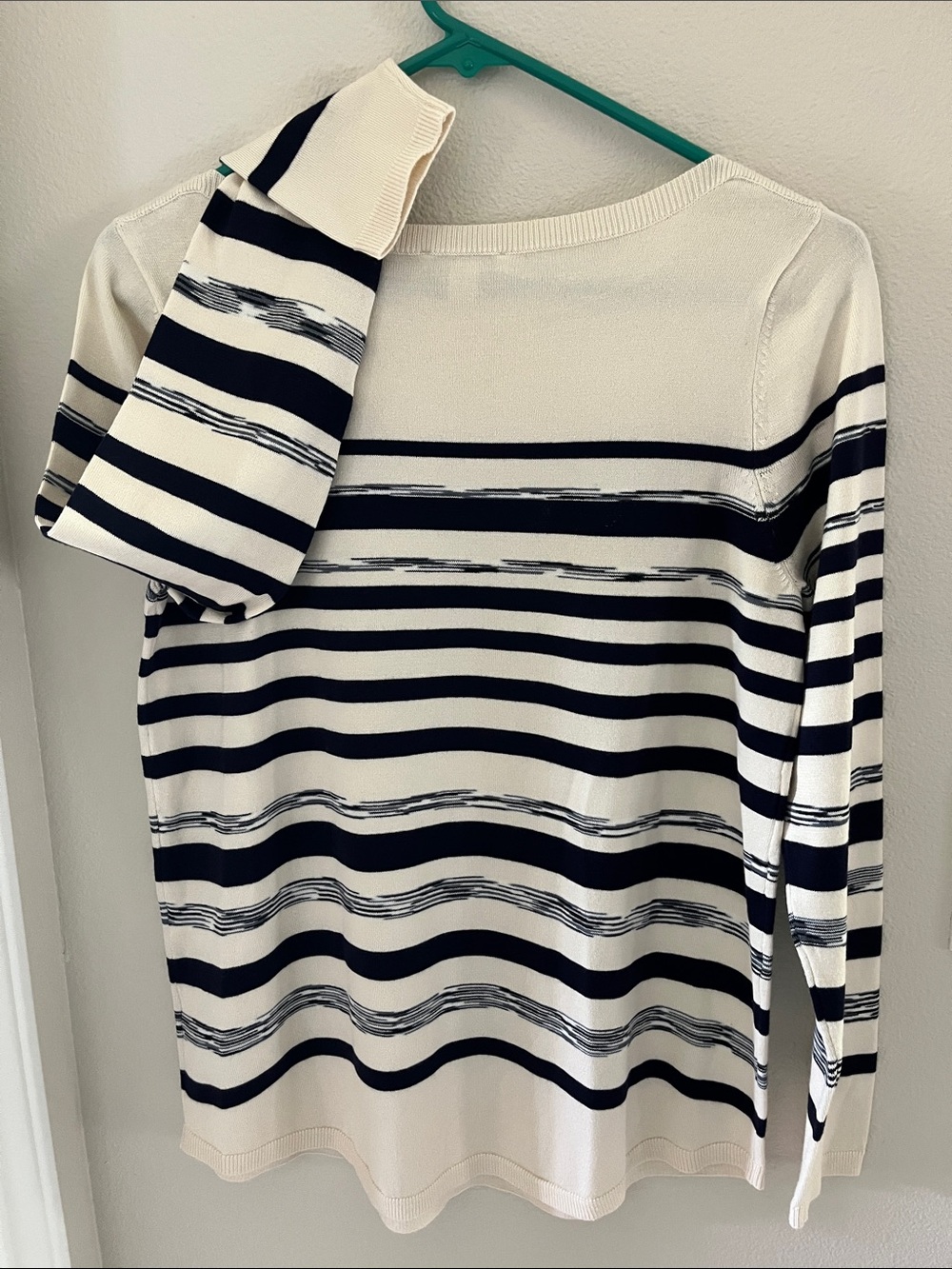 Chico's Cream and Navy Striped Crewneck Sweater - Picture 3 of 3